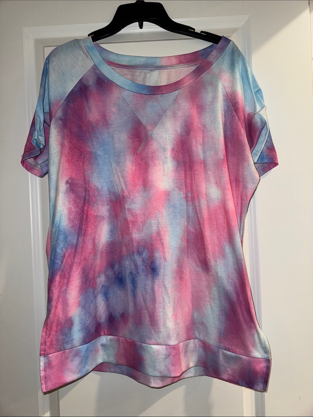 Tie-Dye Short Sleeve Women's Tunic- Pink & Blue Sz L